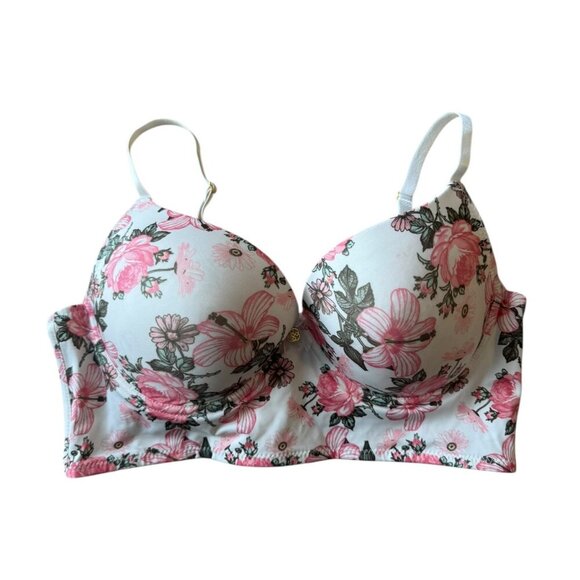 Daisy Fuentes Pink Floral Push-Up Bra | Size 36C | Romantic Longline Style - Picture 1 of 2